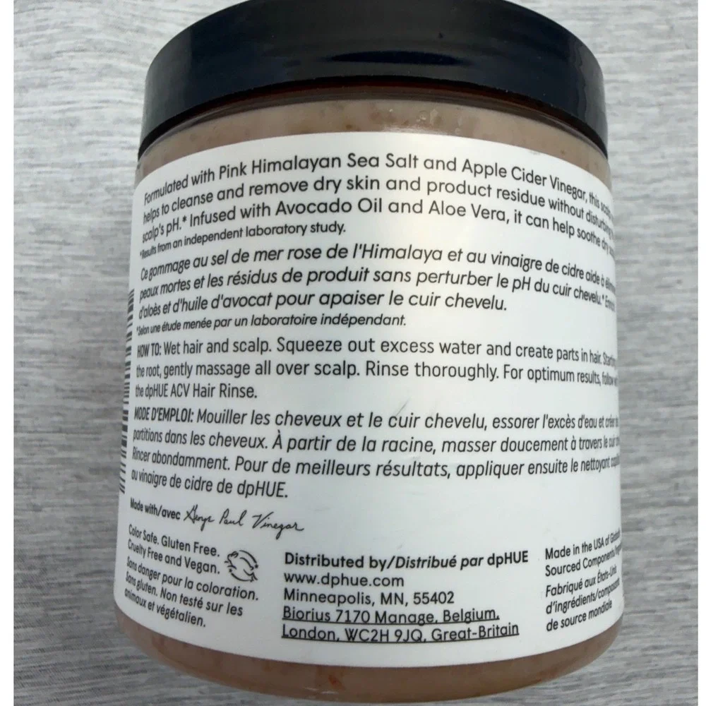 dpHUE ACV Apple Cider Vinegar Scalp Scrub Pink Himalayan Sea Salt 9oz New Vegan